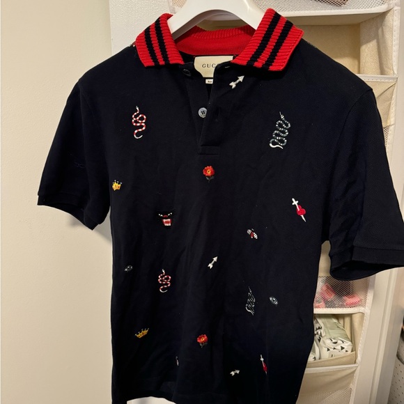 AUTHENTIC Gucci men Navy Polo with Red Striped Collar